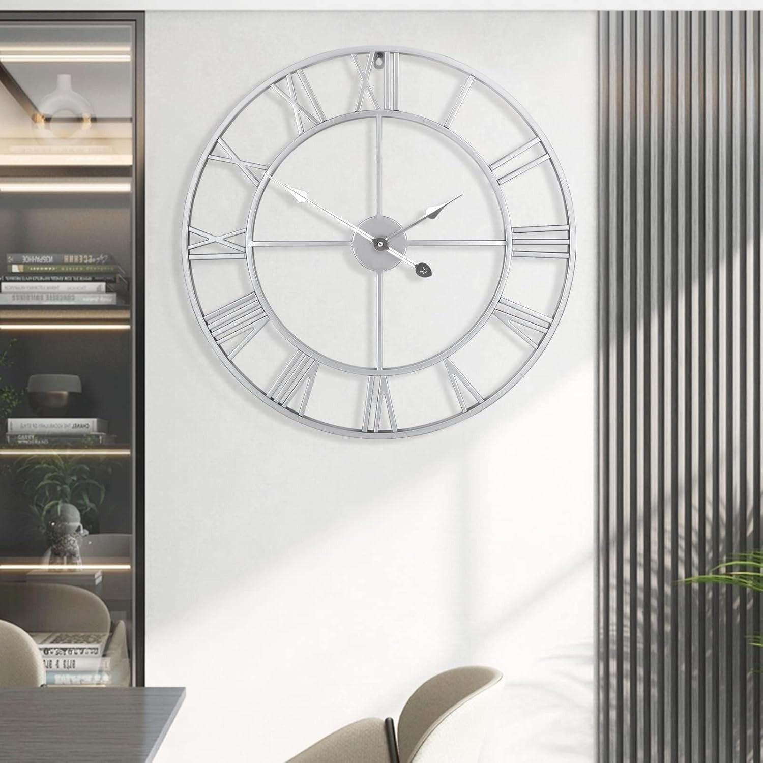 80CM Silent Wall Clock Roman Numerals Large Modern Silver Home Decor