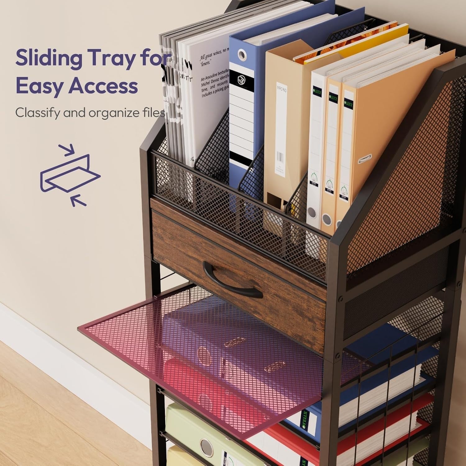9 Tier Rolling File Cart Office Organizer Desk Storage with Drawer
