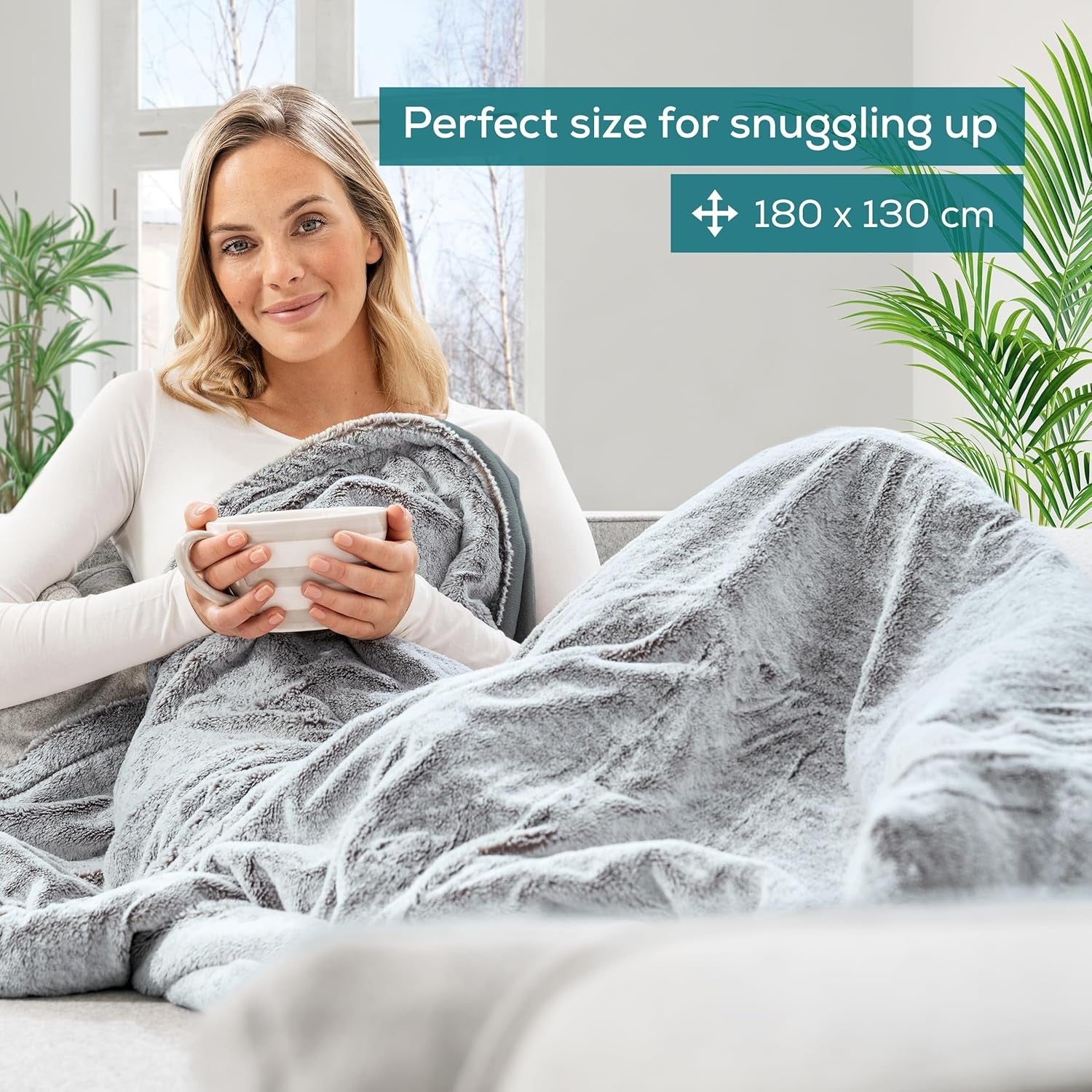 Electric Heated Throw Blanket Recycled Soft Fleece 6 Heat Levels Washable