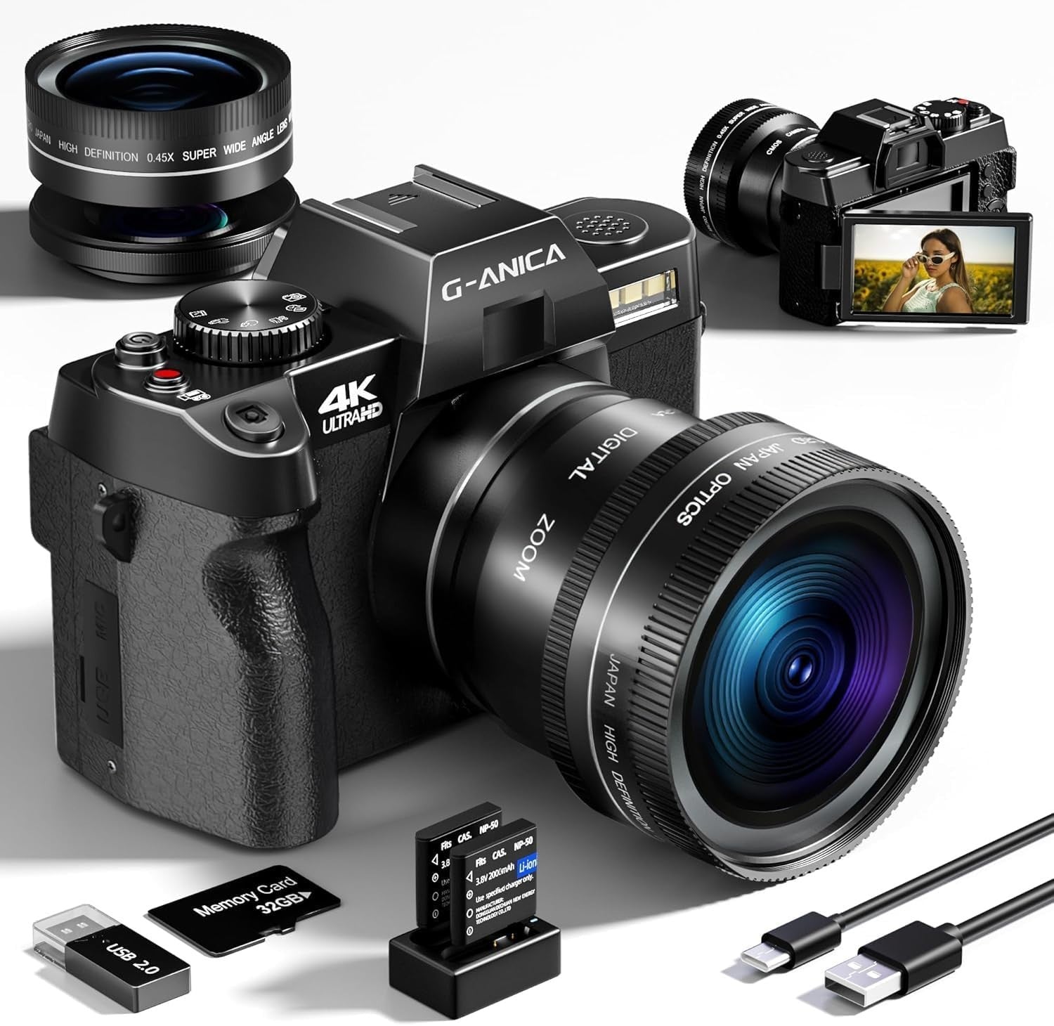 4K 48MP Vlogging Camera Wide Angle Macro Lens Zoom Camera Kit