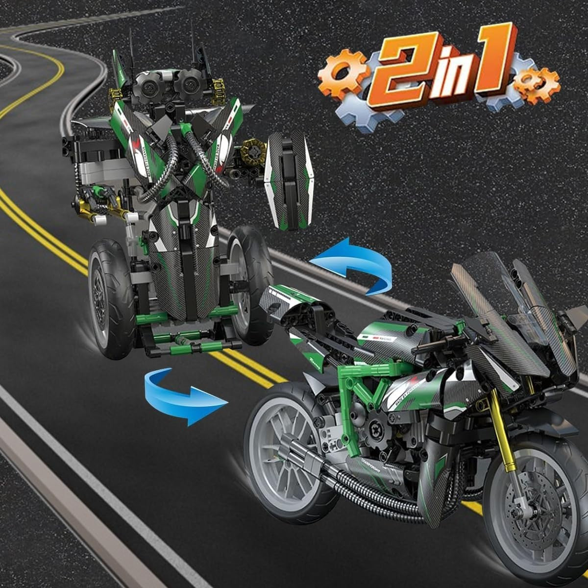 2-in-1 Robot & Motorbike Building Kit  515 Bricks  STEM Gift for Kids