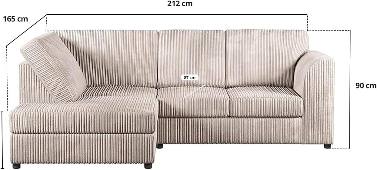 L-Shaped Jumbo Cord High Back 4-Seater Left Hand Corner Sofa Cream