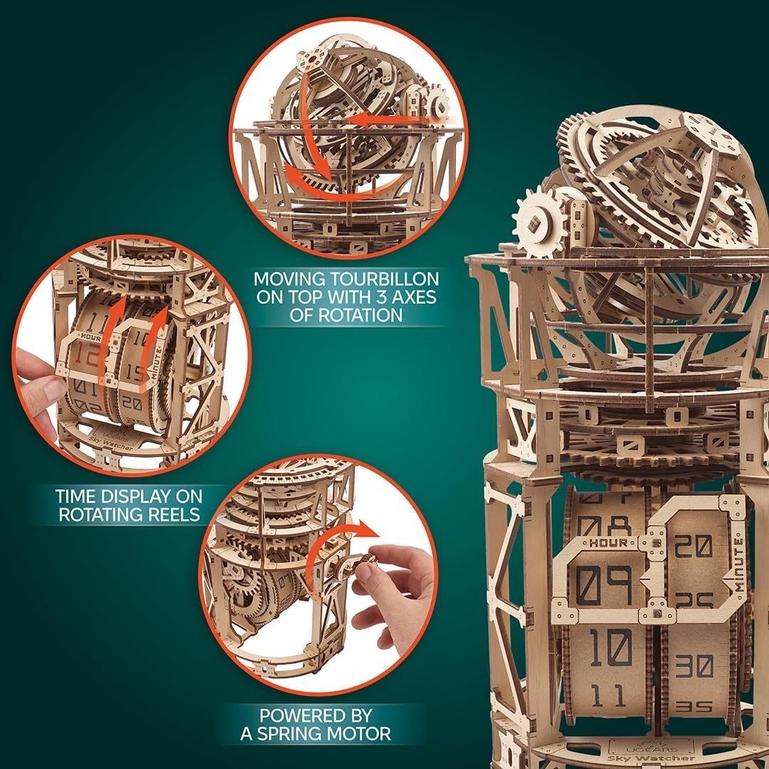 3D Wooden Tourbillon Clock Puzzle Mechanical DIY Model Kit 338PCS Adult