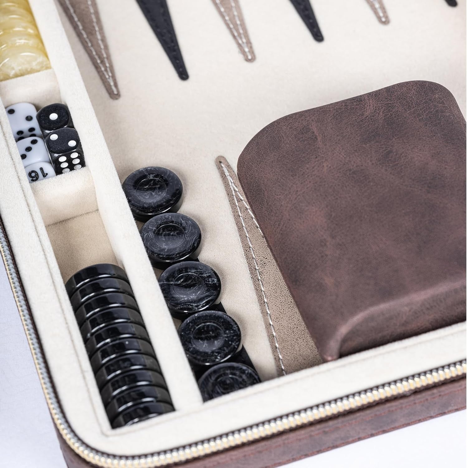 9.4 Inch Travel Backgammon Set Faux Leather Folding Board Portable