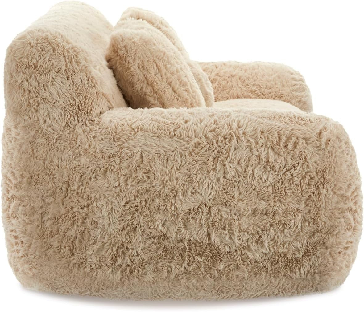 Luxury Fluffy 2 Seater Sofa Faux Fur Modern Round Nordic Beige Couch