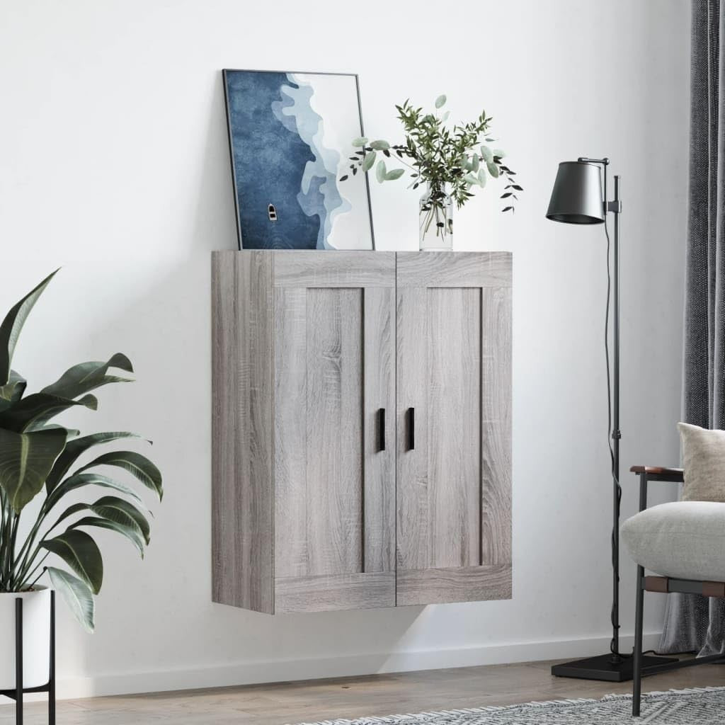 Wall-Mounted Sonoma Grey Cabinet with 3 Compartments, Space-Saving 69.5x34x90cm
