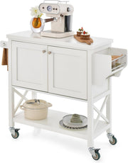 White Kitchen Island Cart 103cm Cabinet Shelf