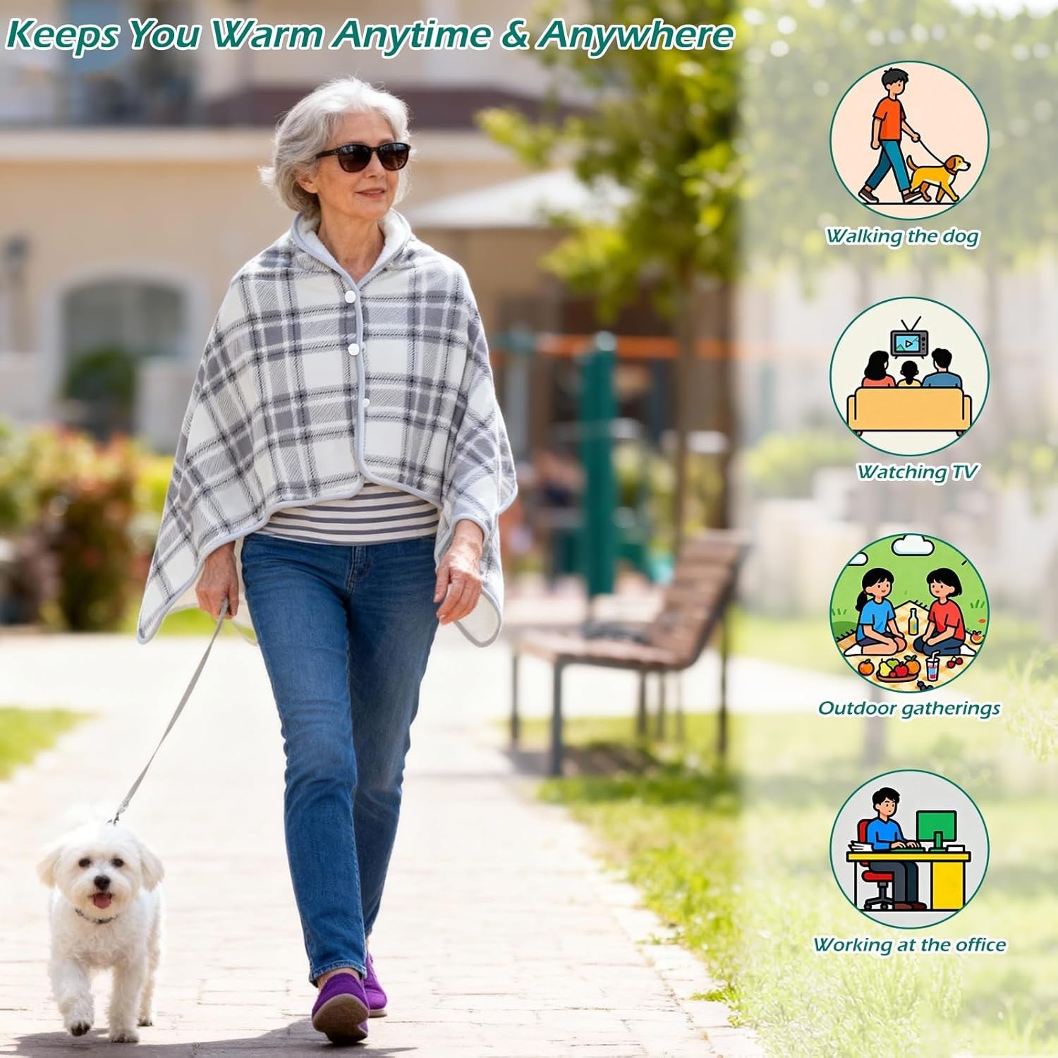 USB Electric Heated Shawl Wearable Blanket Poncho 3 Heat Levels