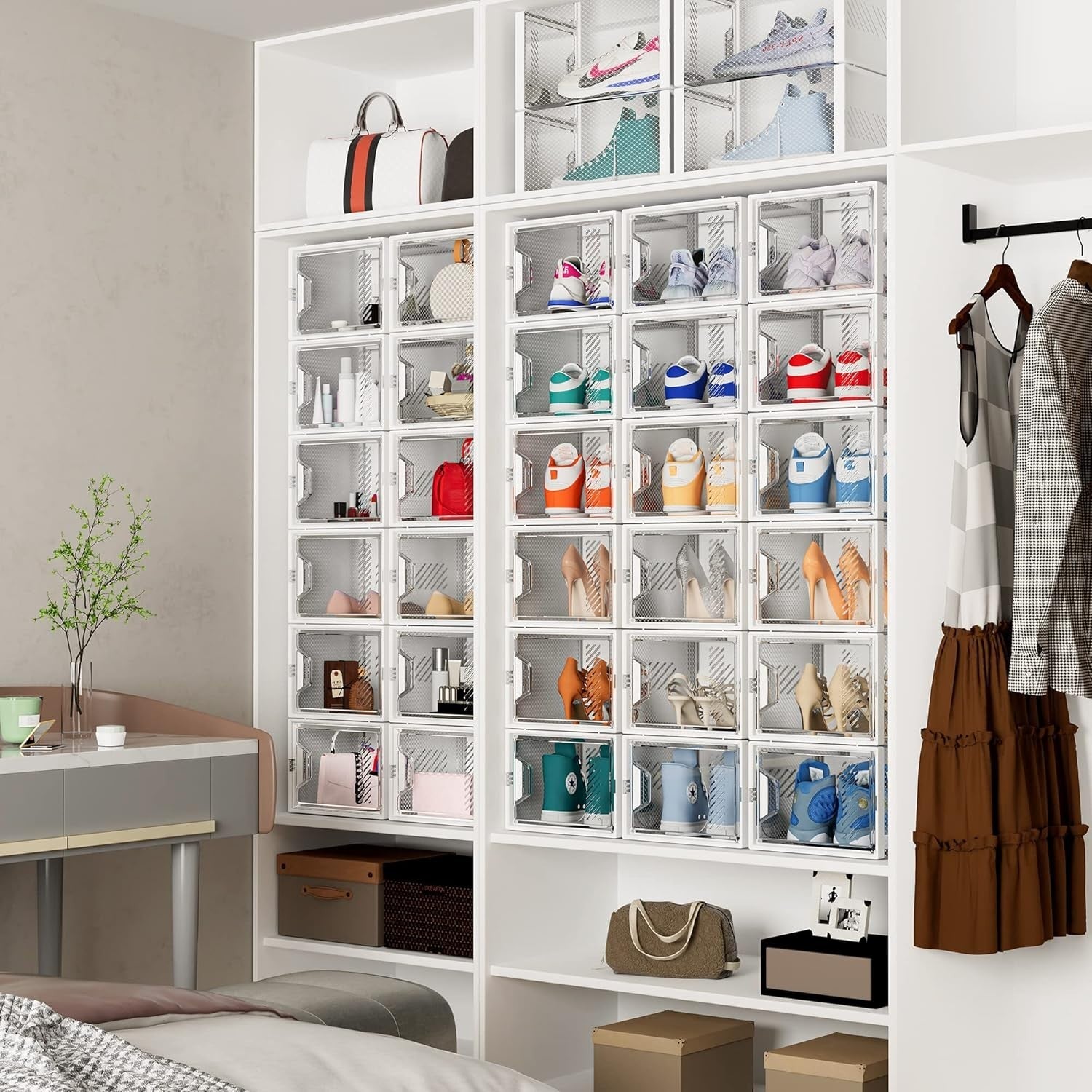 Clear Stackable Shoe Storage Boxes – 24pc Set, Fits UK 12, Ventilated