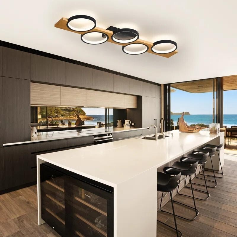 100cm LED Flush Ceiling Light Dimmable Remote Rustic Modern Black Lamp