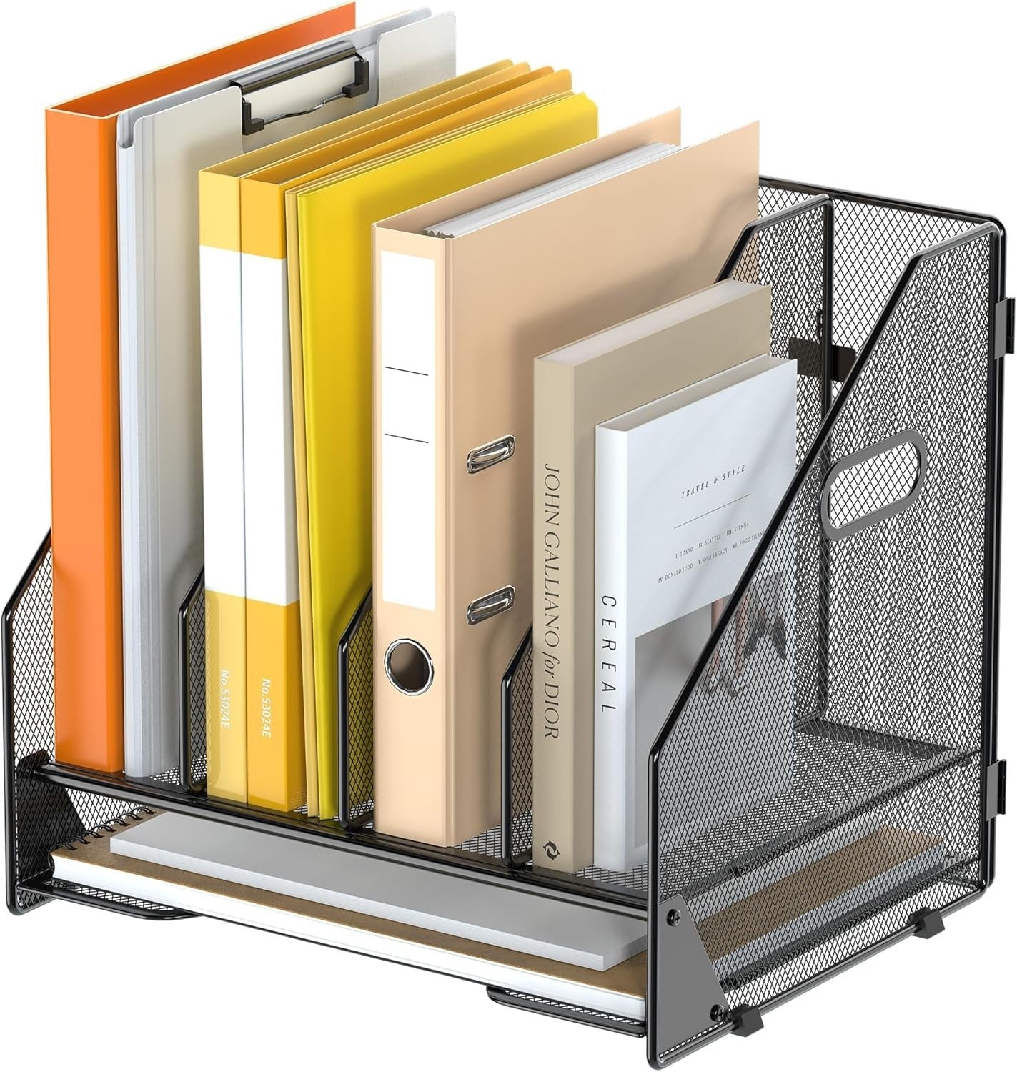 4-Tier Mesh Desk File Organizer | Vertical Folder & Paper Rack, Black