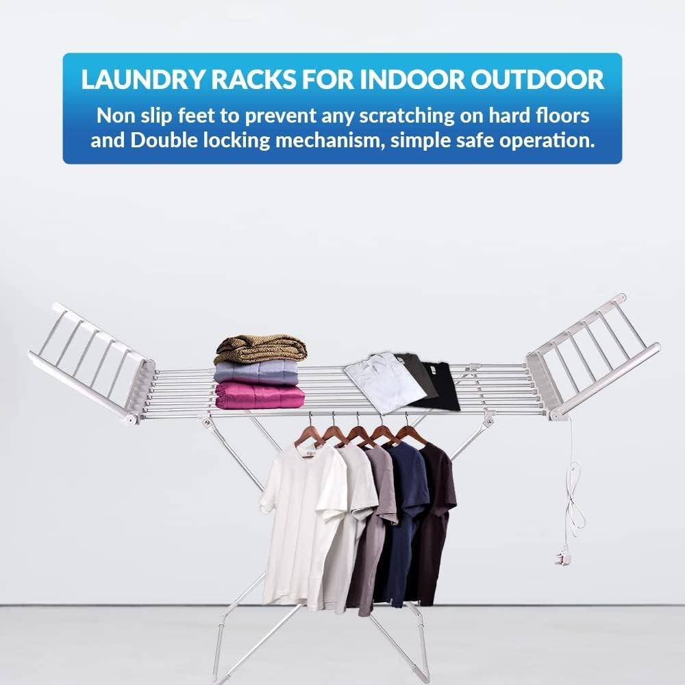 Electric Heated Clothes Airer Folding Indoor Laundry Dryer Wings