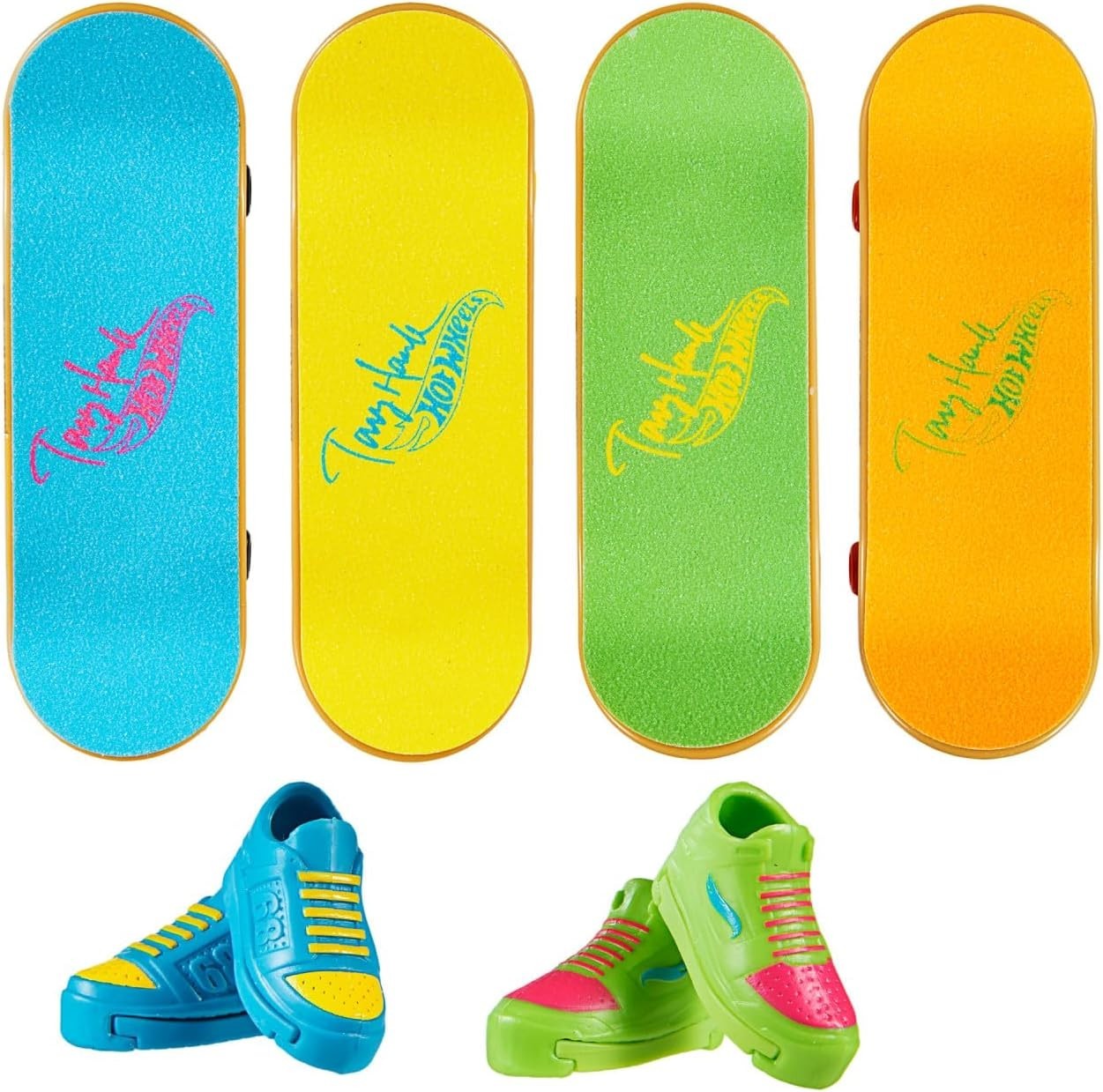 Tony Hawk Fingerboard 4-Pack Neon Skateboards with Removable Shoes