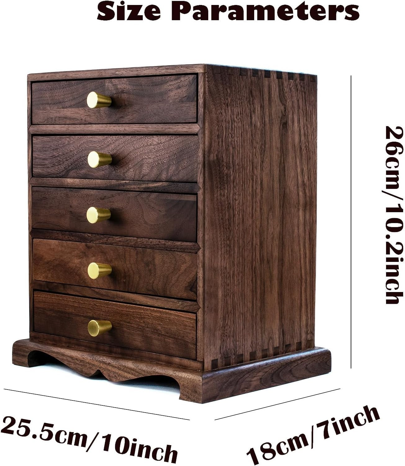 Black Walnut Jewelry Cabinet 5 Drawer Luxury Wooden Organizer Armoire