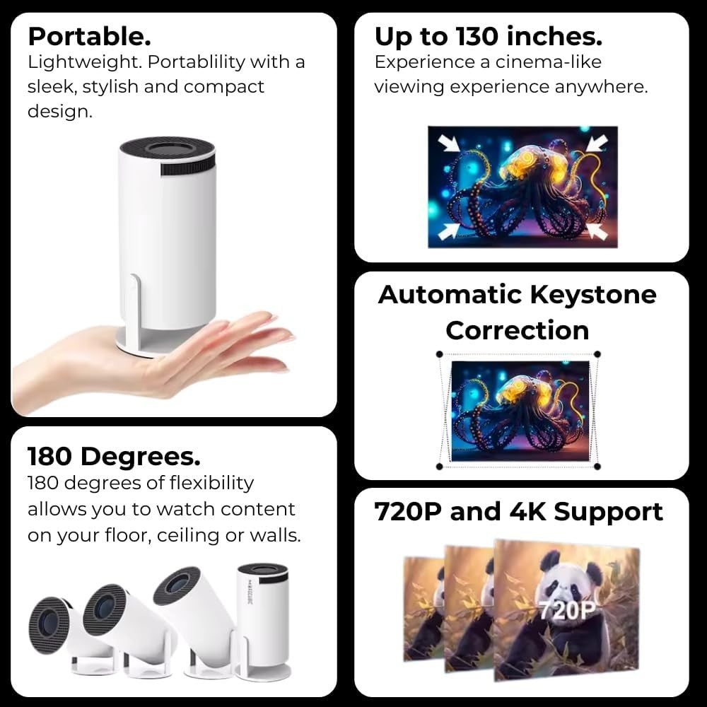 4K Smart Projector 1080P WiFi 6 Bluetooth 210° Rotating Netflix