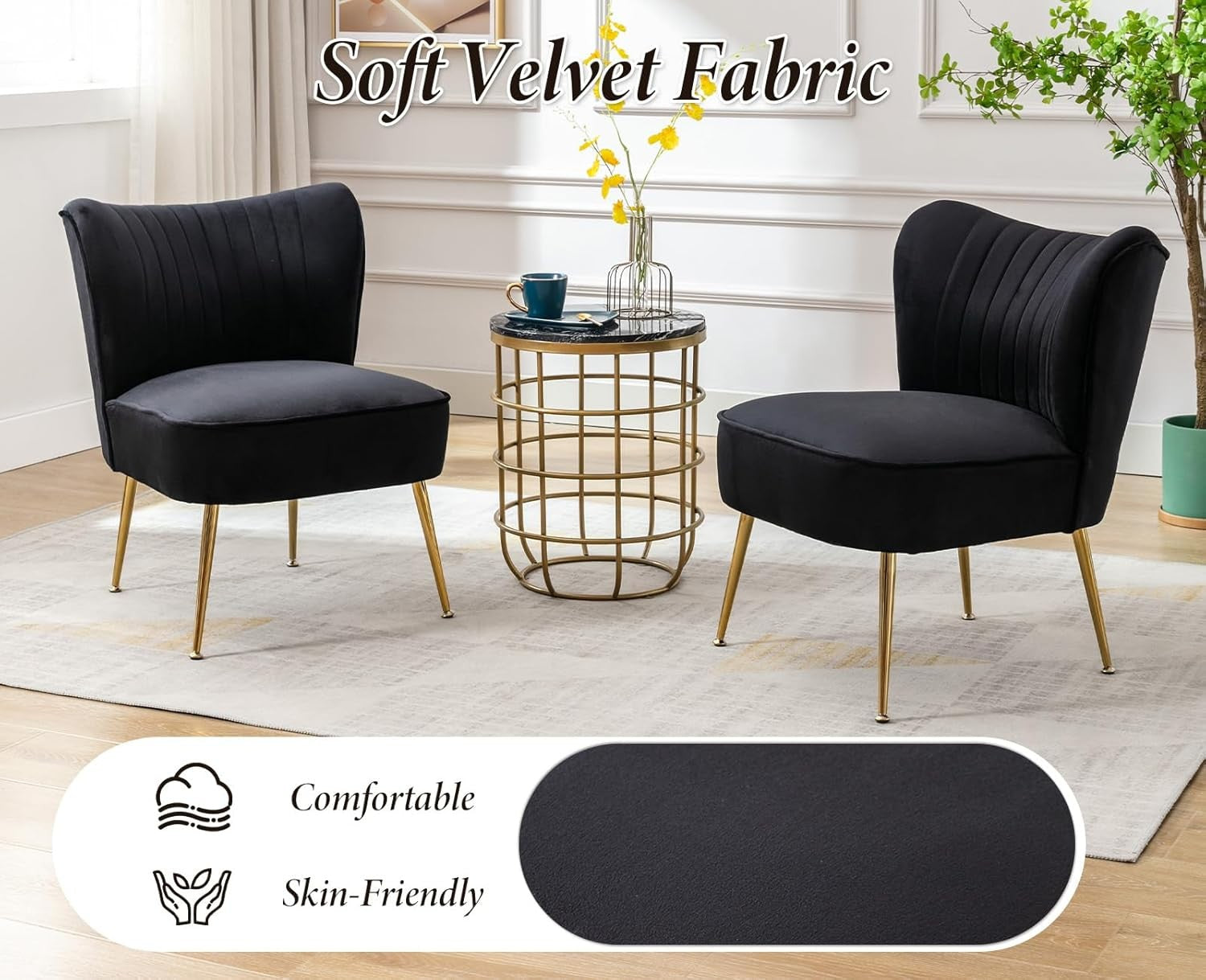 Black Velvet Accent Tub Chair Gold Legs Modern Armchair