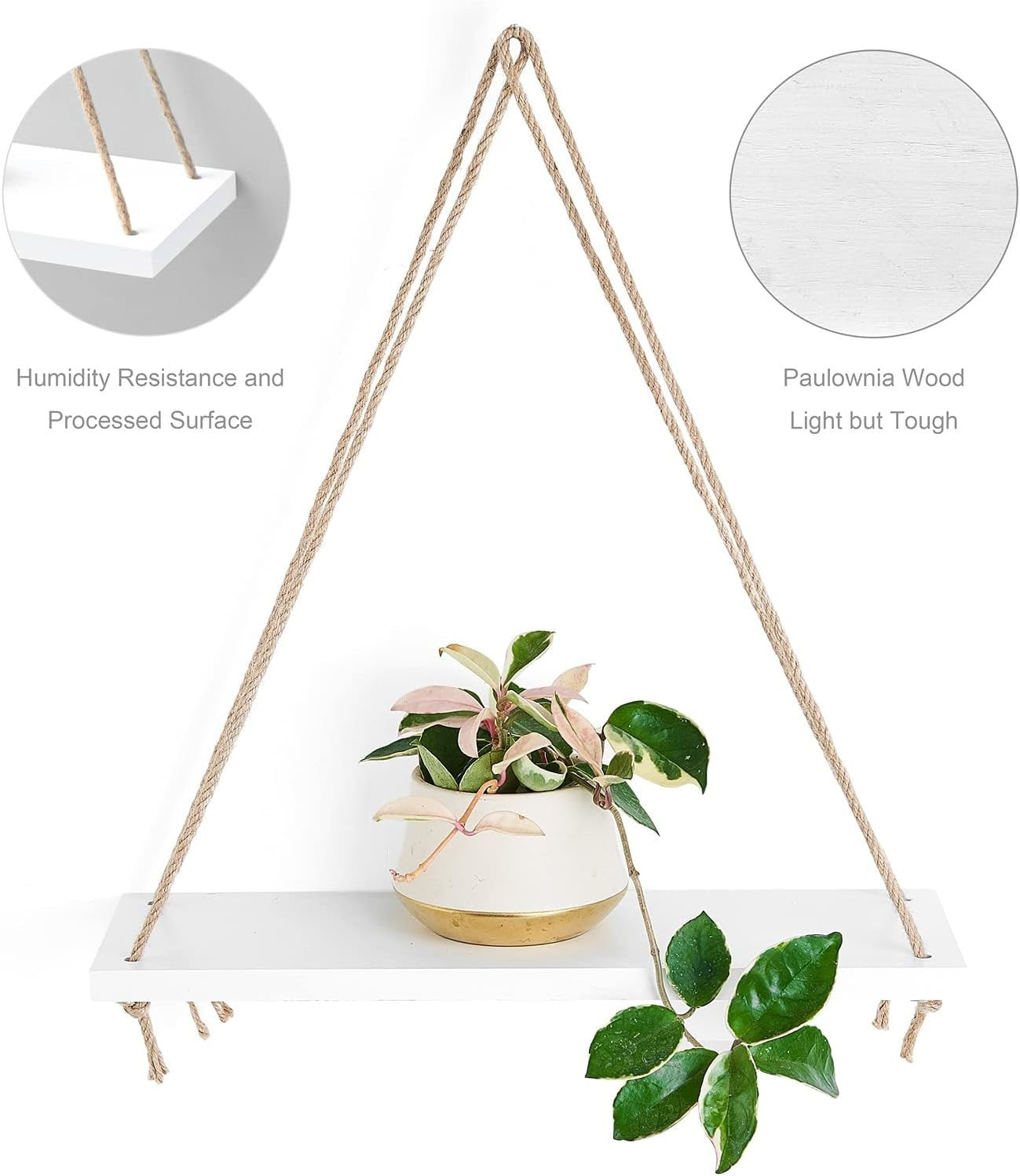 Wall Hanging Shelves Set of 3 Boho Rope Floating Wood Decor