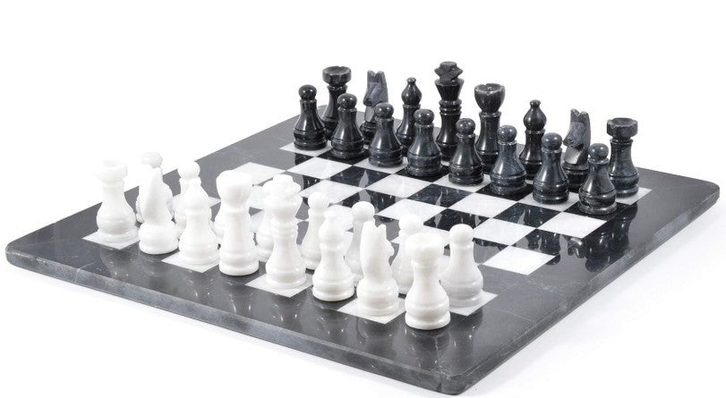 Luxury 15" Handmade Marble Chess Set Black  White Polished Stone Board