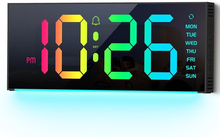 Large LED Digital Alarm Clock Remote Control Auto Dimming Ambient Light