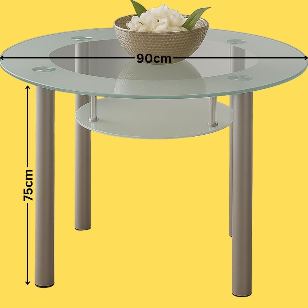 Round Glass Dining Table Set Grey Velvet Chairs | Modern Kitchen Storage