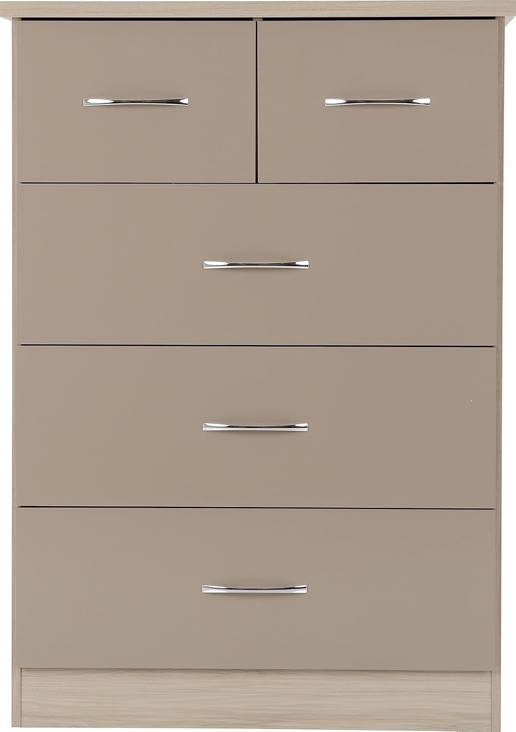 5 Drawer Chest Tallboy Storage Unit Gloss Oak Veneer Bedroom Cabinet