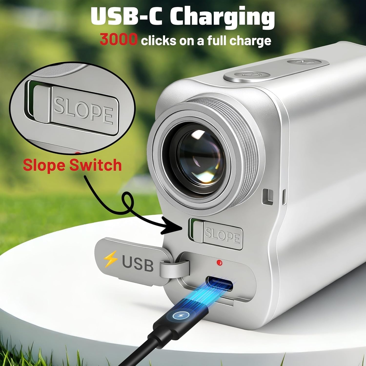 Golf Rangefinder 1200Y Slope 7X Magnification Flag Lock Rechargeable