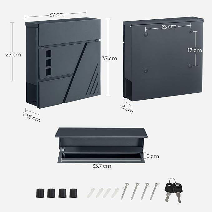 Wall Mounted Letter Box with Lock Keys Viewing Window Newspaper Compartment