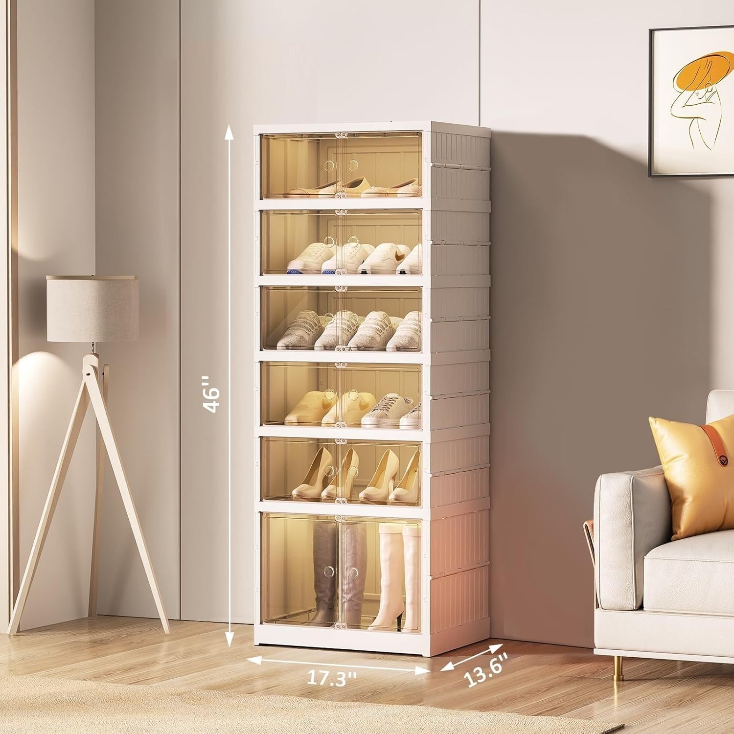 6-Tier Foldable Shoe Cabinet with Transparent Doors, 44x34.5x117 cm