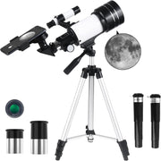 70mm Refractor Telescope 300mm for Kids & Adults, White with Tripod