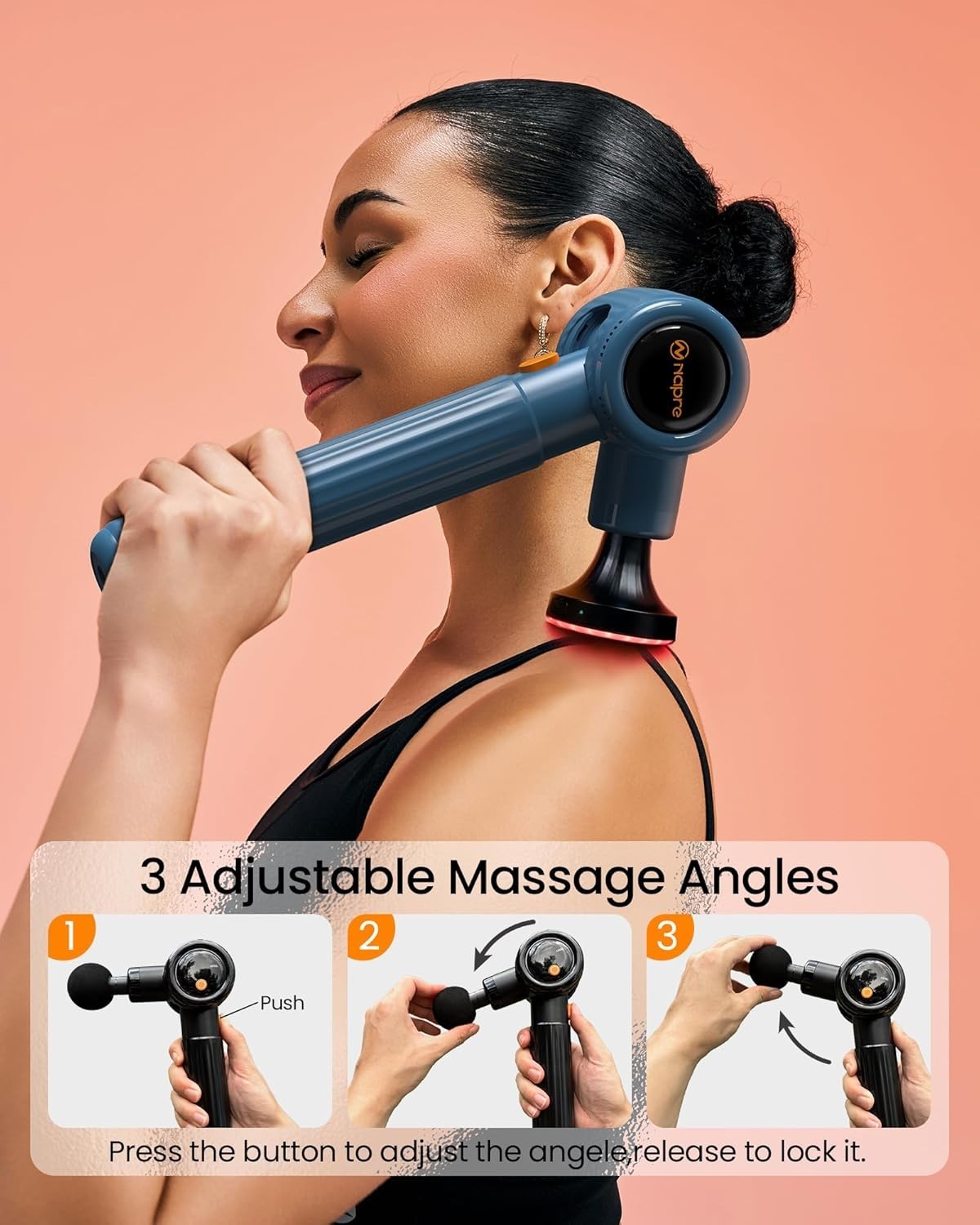 Heated Massage Gun Deep Tissue Percussion Long Handle Red Light Therapy