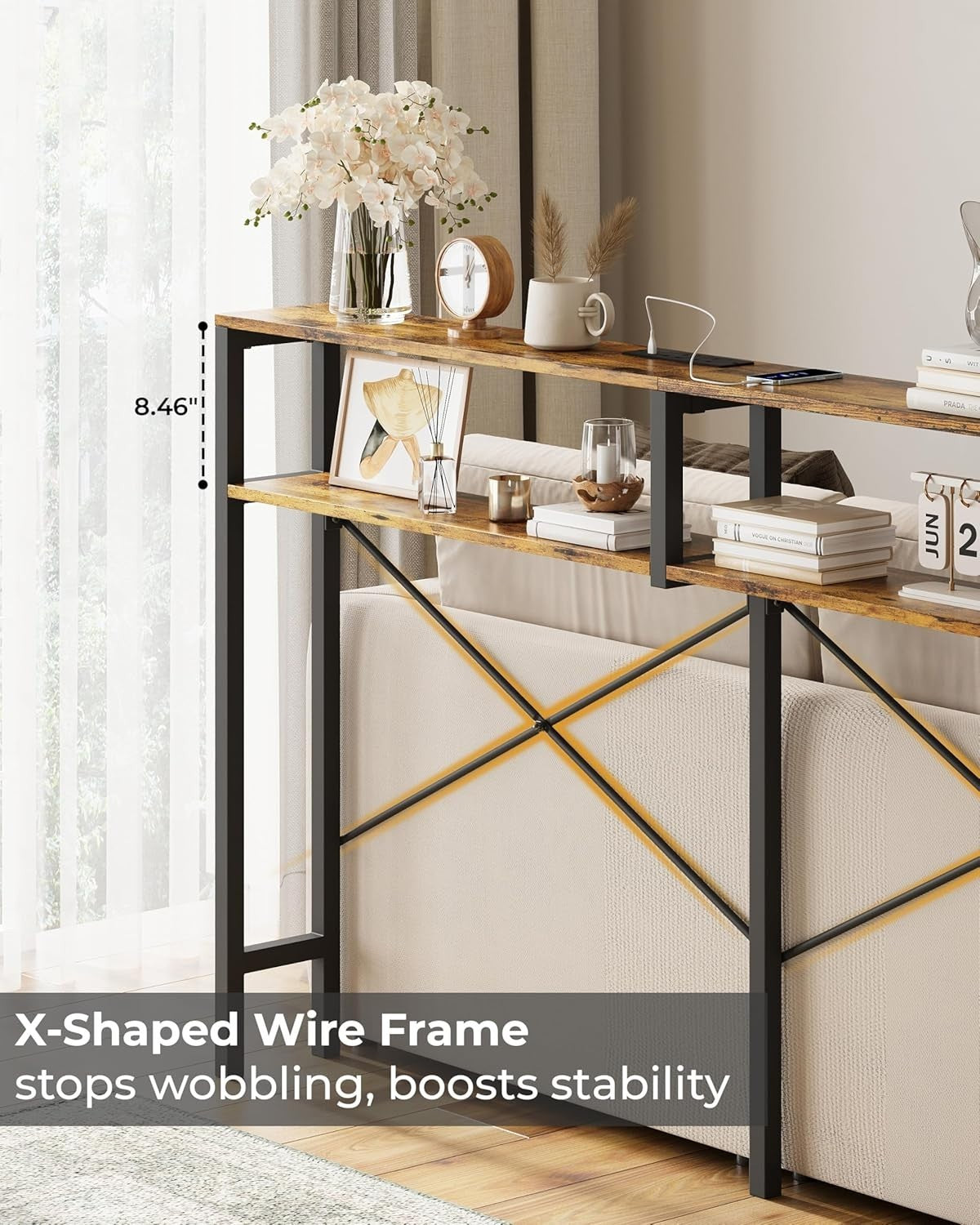 Slim Console Table with Power Outlets & USB, Space-Saving Sofa Table, 180cm
