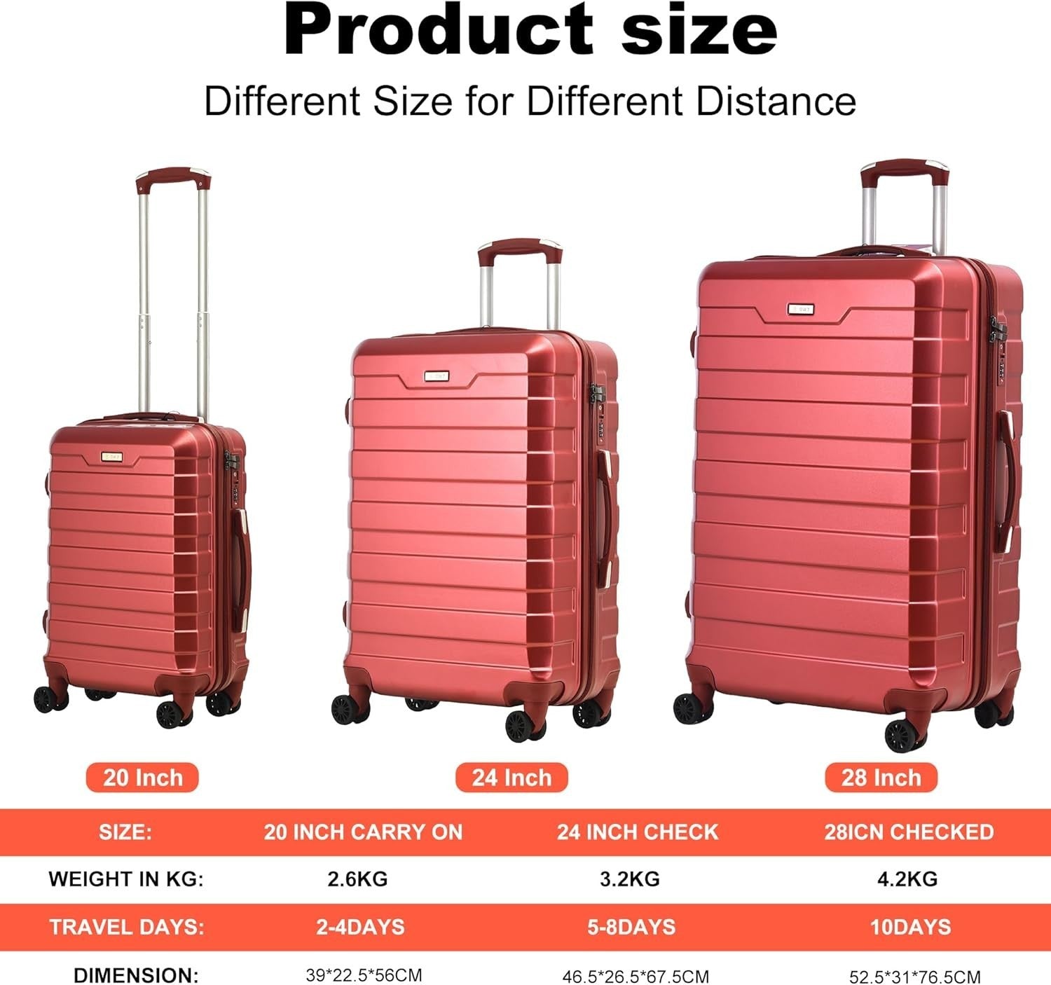 Hard Shell Medium Suitcase 24” Lightweight TSA Lock 4 Spinner Wheels