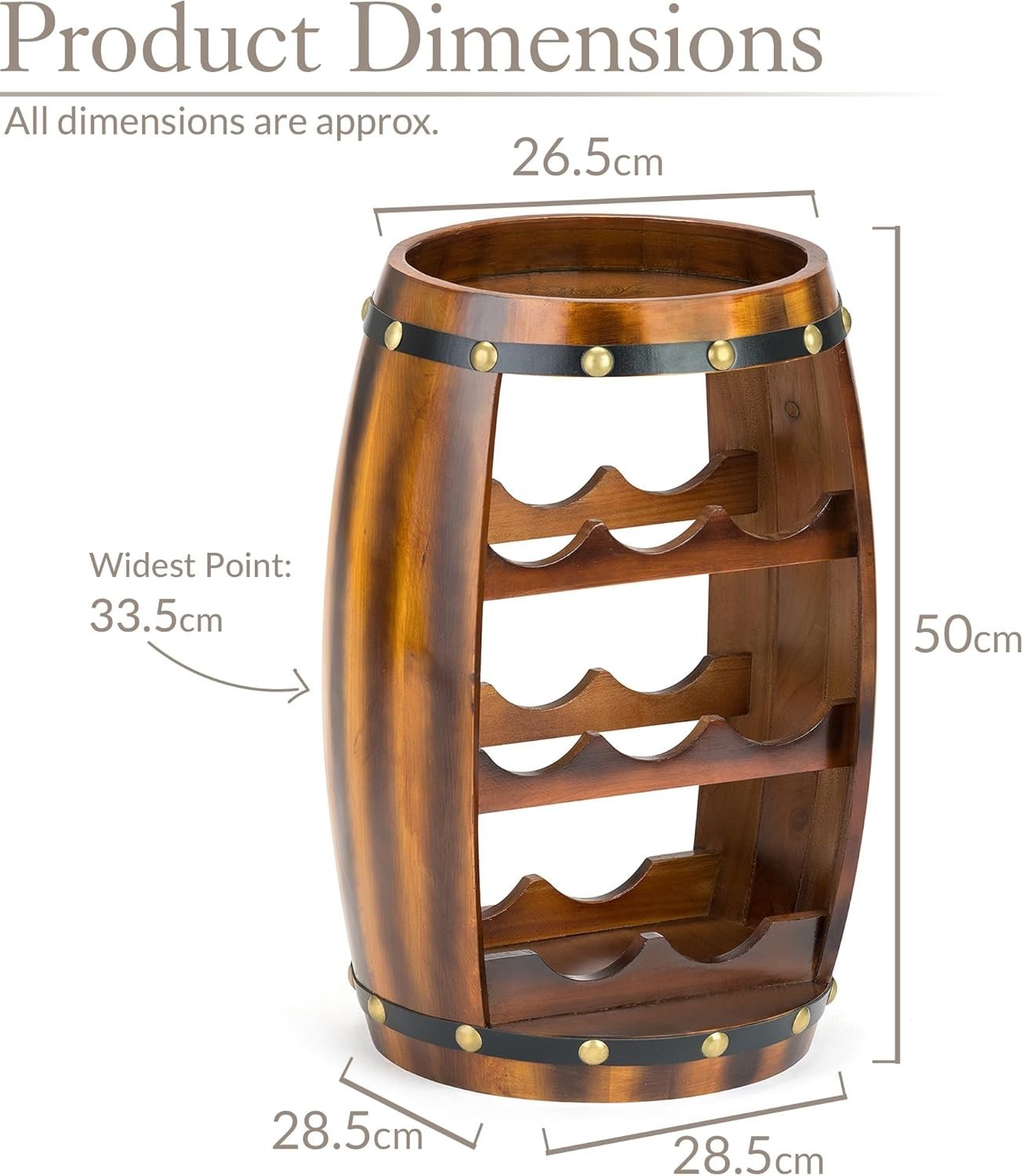 Rustic Wooden Wine Barrel Rack 8 Bottle Holder Free Standing Home Bar Storage