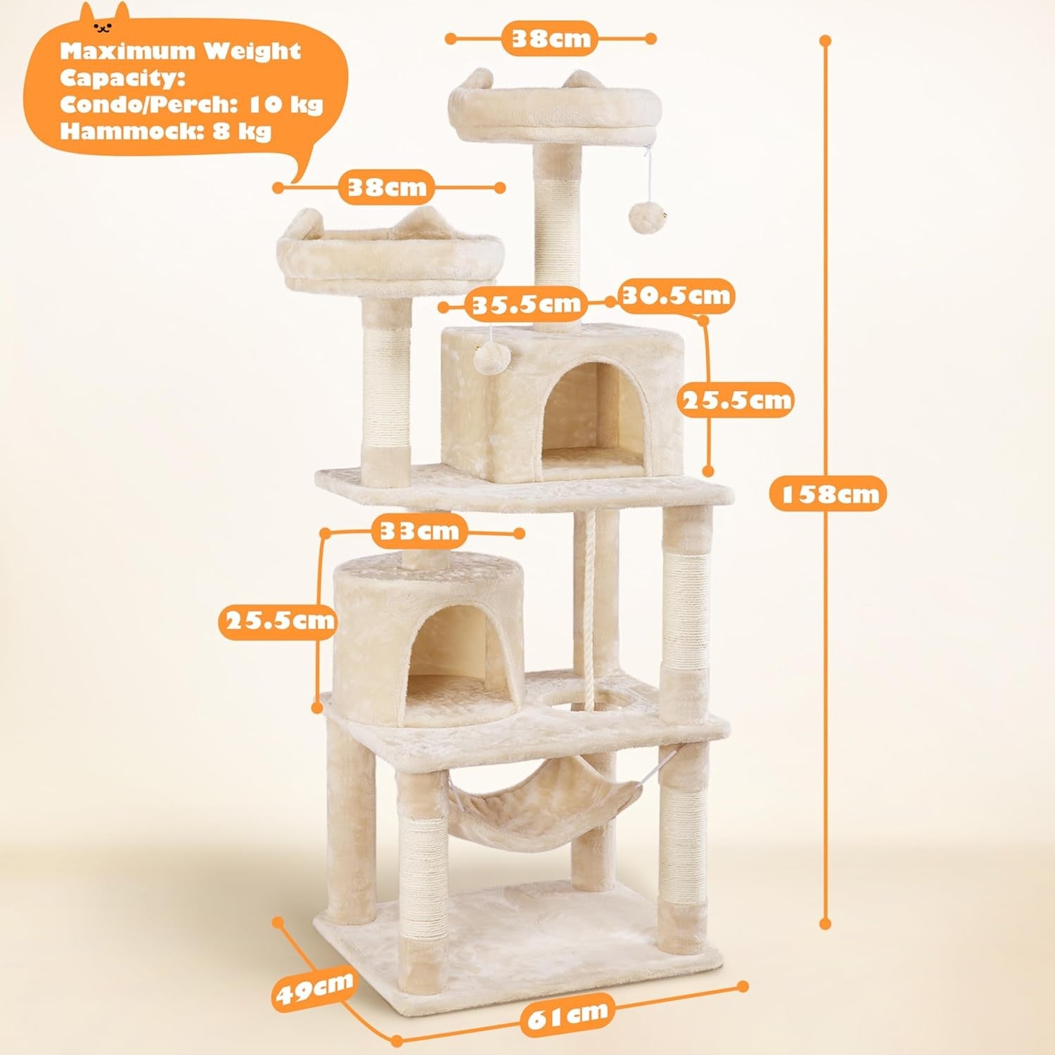 158cm Cat Tree Tower Multi Level Scratching Post Indoor Climber with Condo