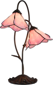 Vintage Tiffany Style Stained Glass Table Lamp, 2-Light Pink Lily Pad Base