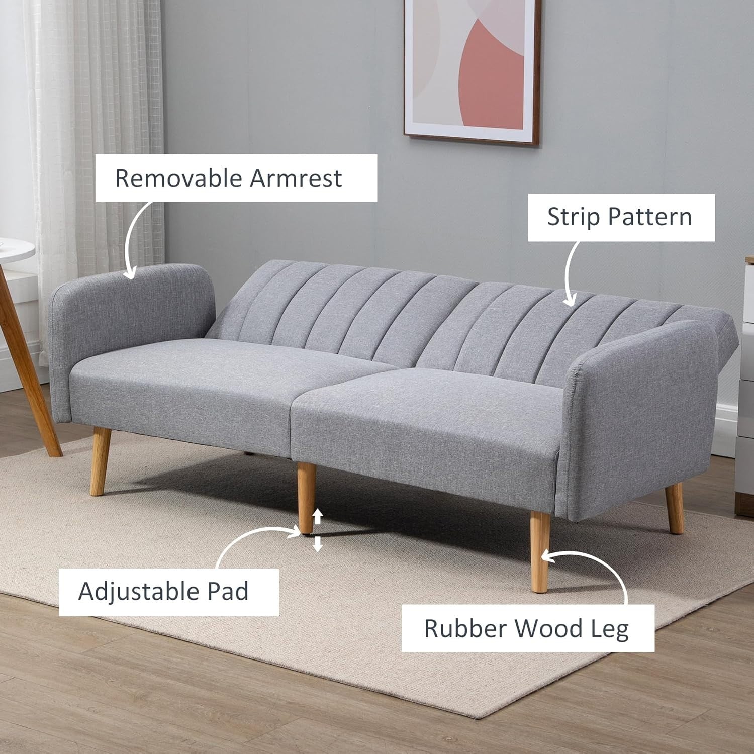 2-Seater Click Clack Sofa Bed Light Grey Linen Split Back Guest Couch Small Room