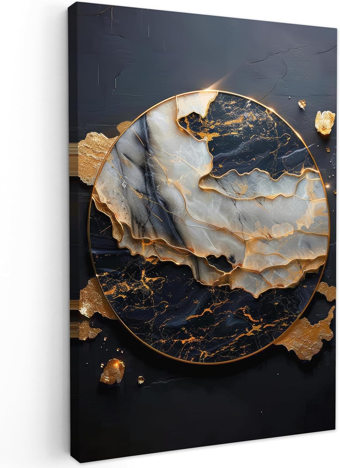 Gold Black Abstract Canvas Wall Art 60x90cm Framed Modern Decor