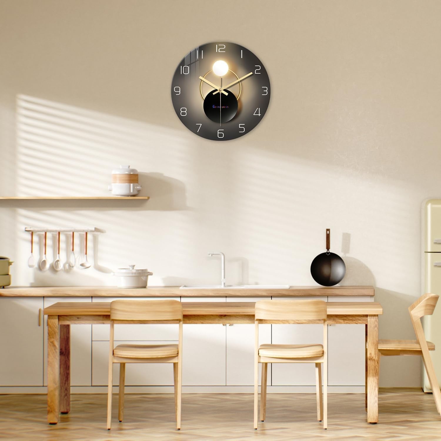 Modern 16" Black Gold Glass Wall Clock Silent Non-Ticking Luxury Home Decor