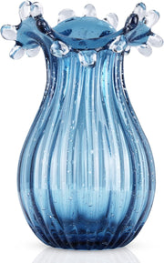 Blue Blown Glass Vase Modern Table Centerpiece Art Flower Display