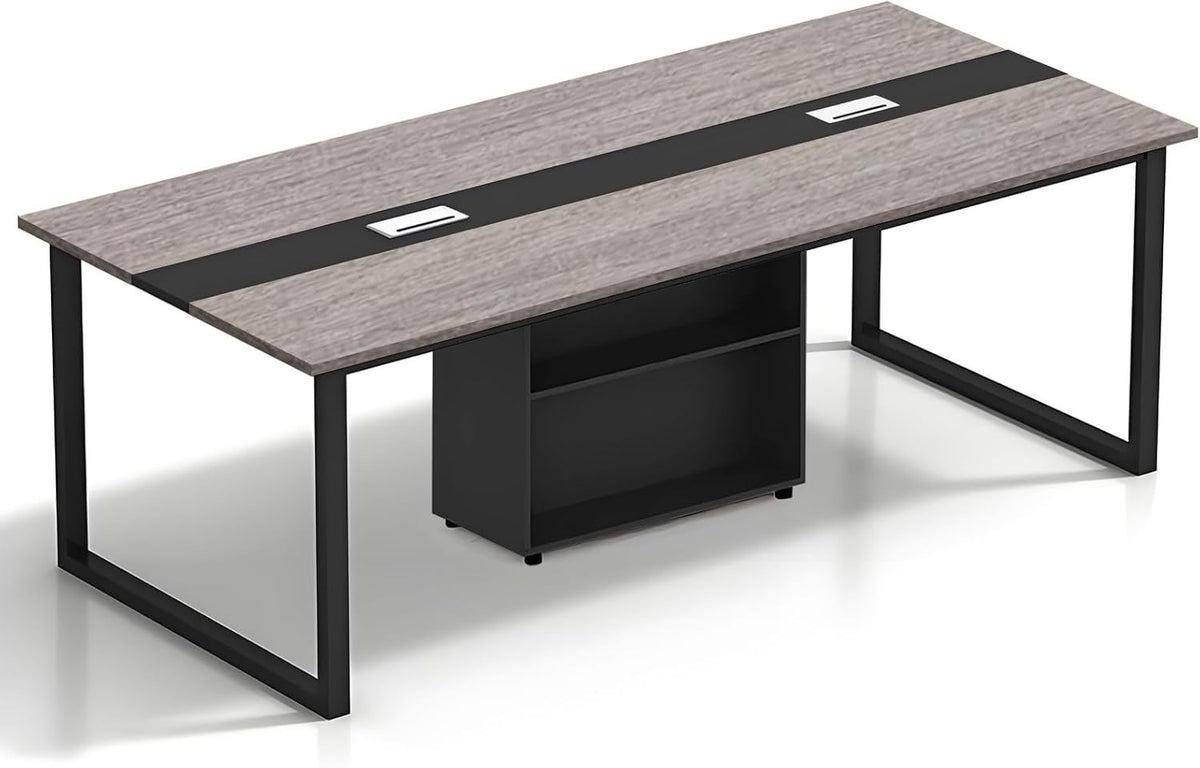 Gray & Black Expandable Conference Table 6–20 Person Desk w/ Cable Ports