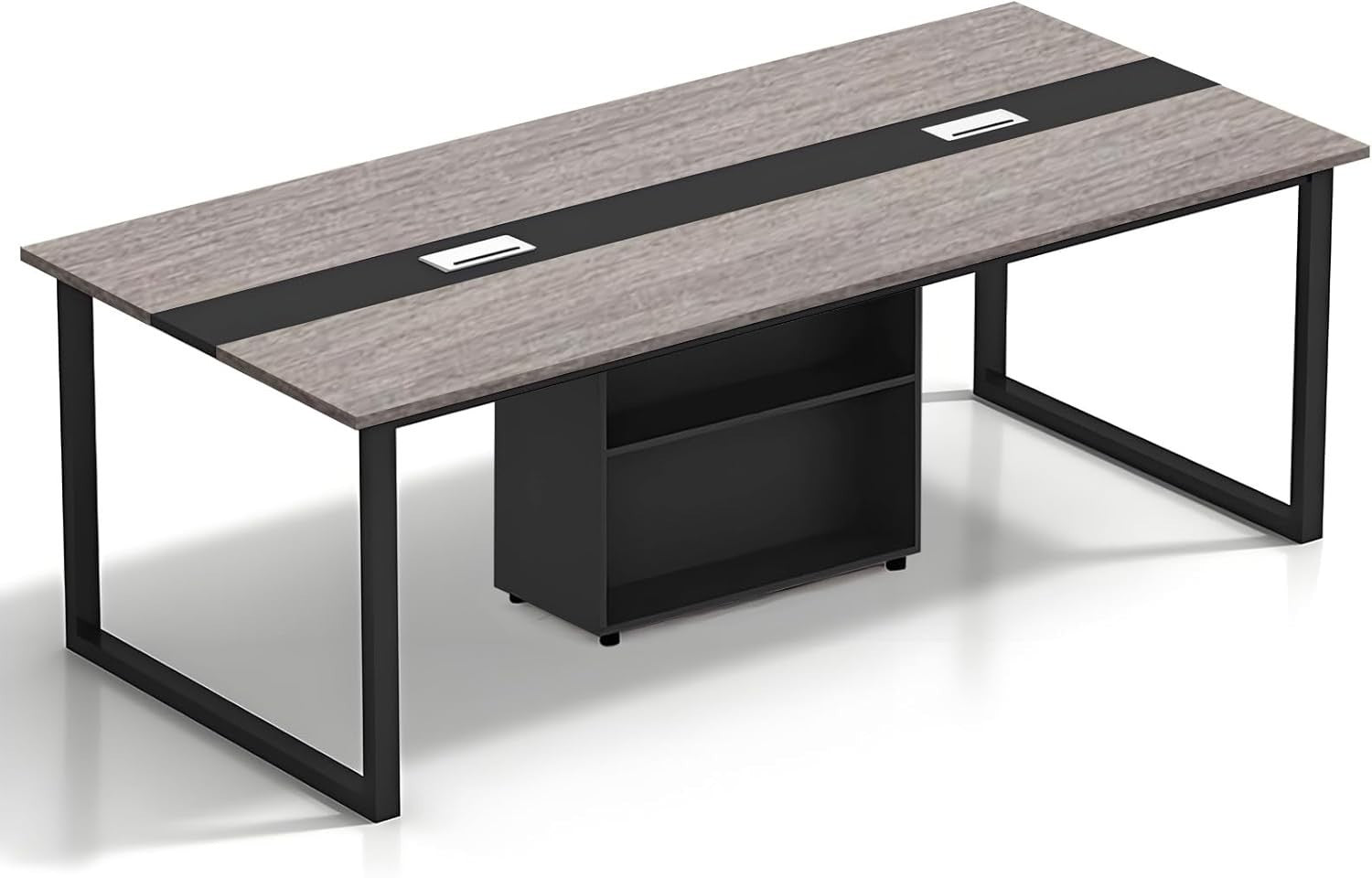 Gray & Black Expandable Conference Table 6–20 Person Desk w/ Cable Ports