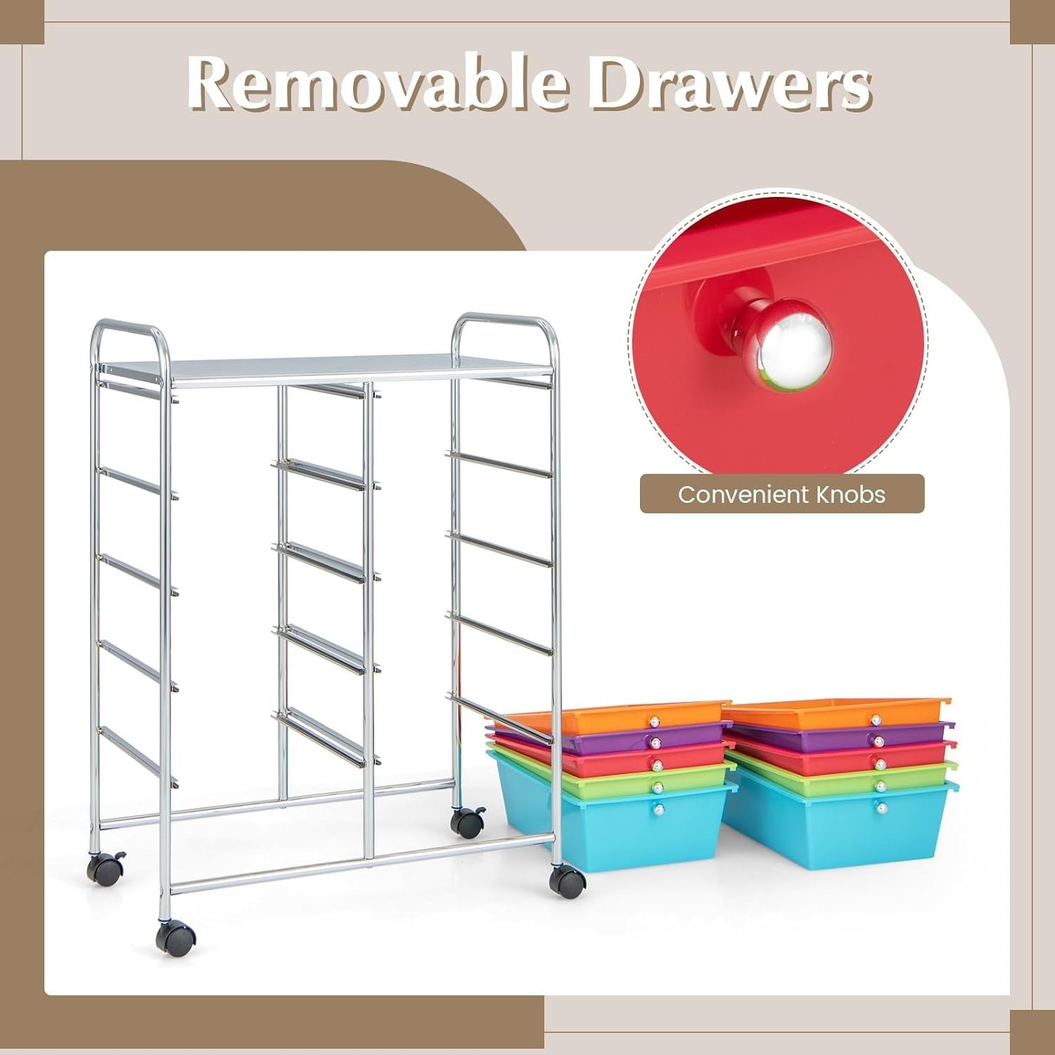 10 Drawer Multicolor Storage Cart Rolling Utility Organizer with Wheels