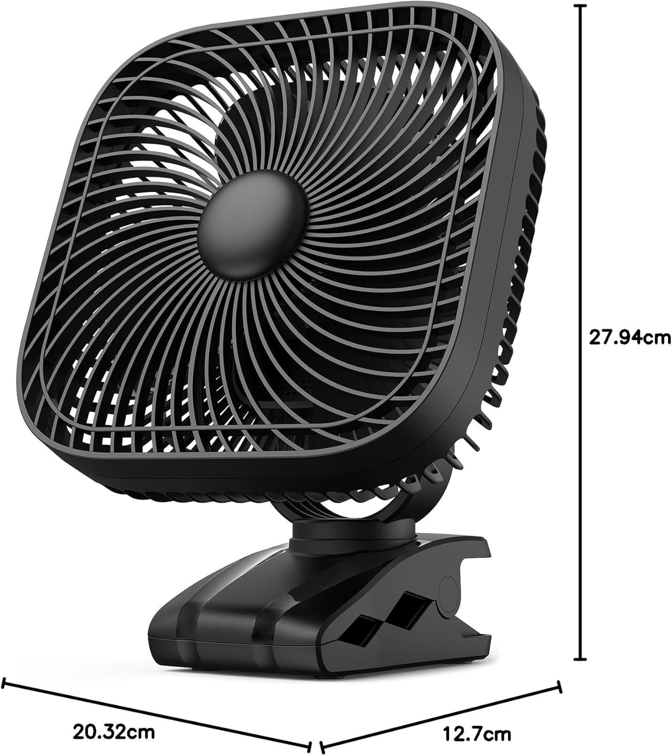 8" Rechargeable Clip-on Fan – 20000mAh Quiet 4Speed Portable Fan Black LED Light