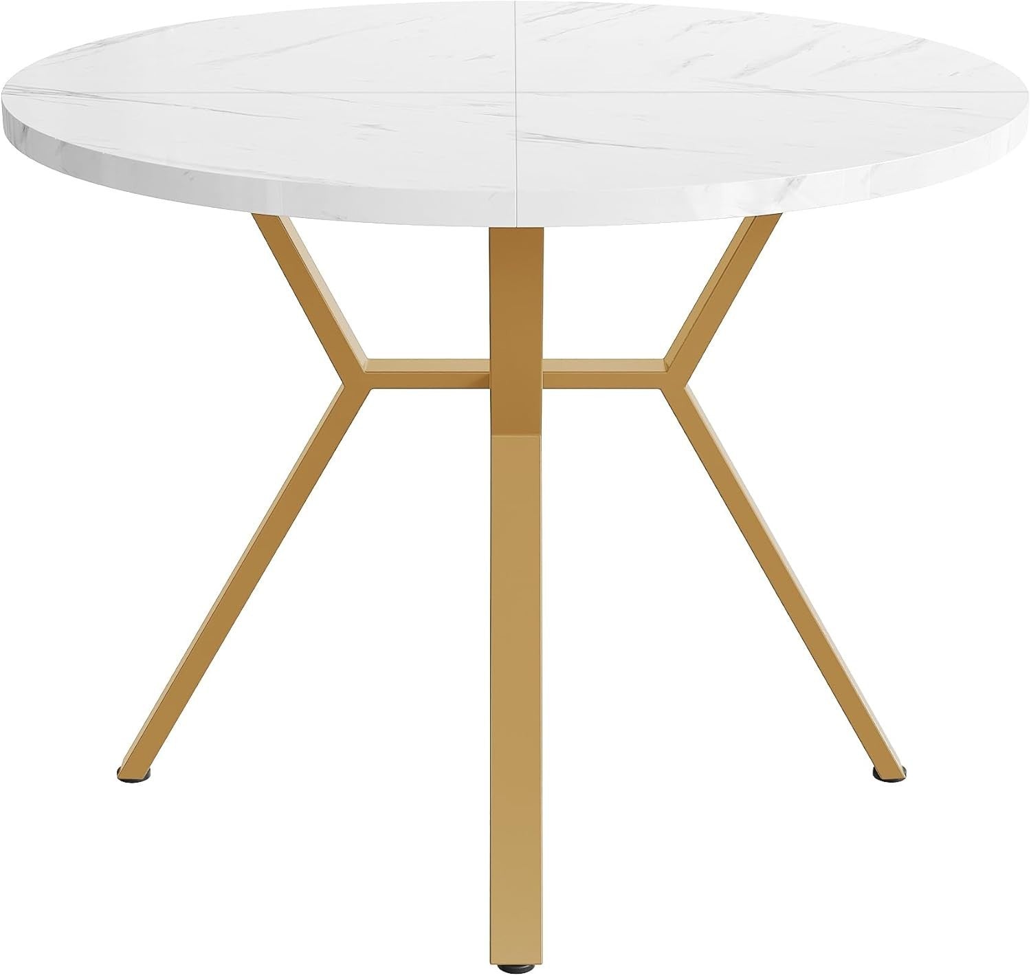 Round White Marble Dining Table Gold Legs Modern Small Kitchen 100cm