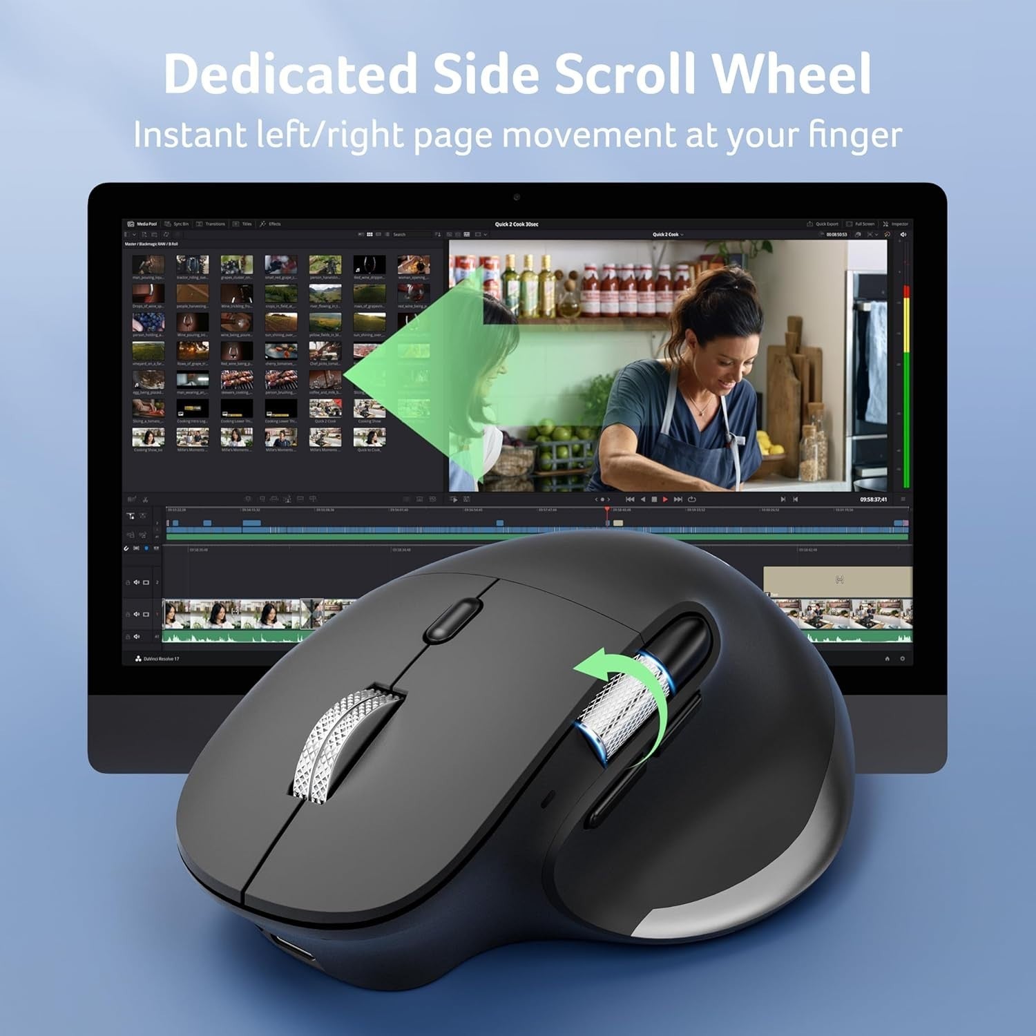 Ergonomic Wireless Mouse Side Scroll Bluetooth Dual Mode 4800 DPI Office