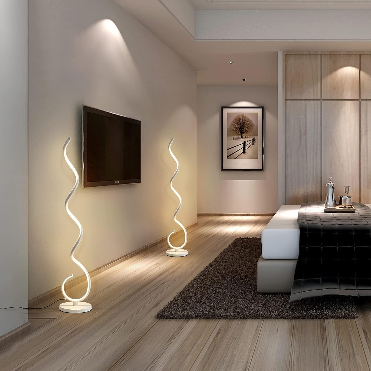 Modern Spiral LED Floor Lamp 150cm Dimmable 3-Color Remote Control
