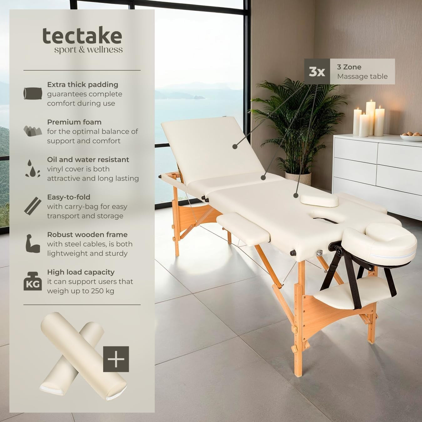 Portable Massage Table Set Foldable Wooden Beauty Therapy Bed Adjustable Beige