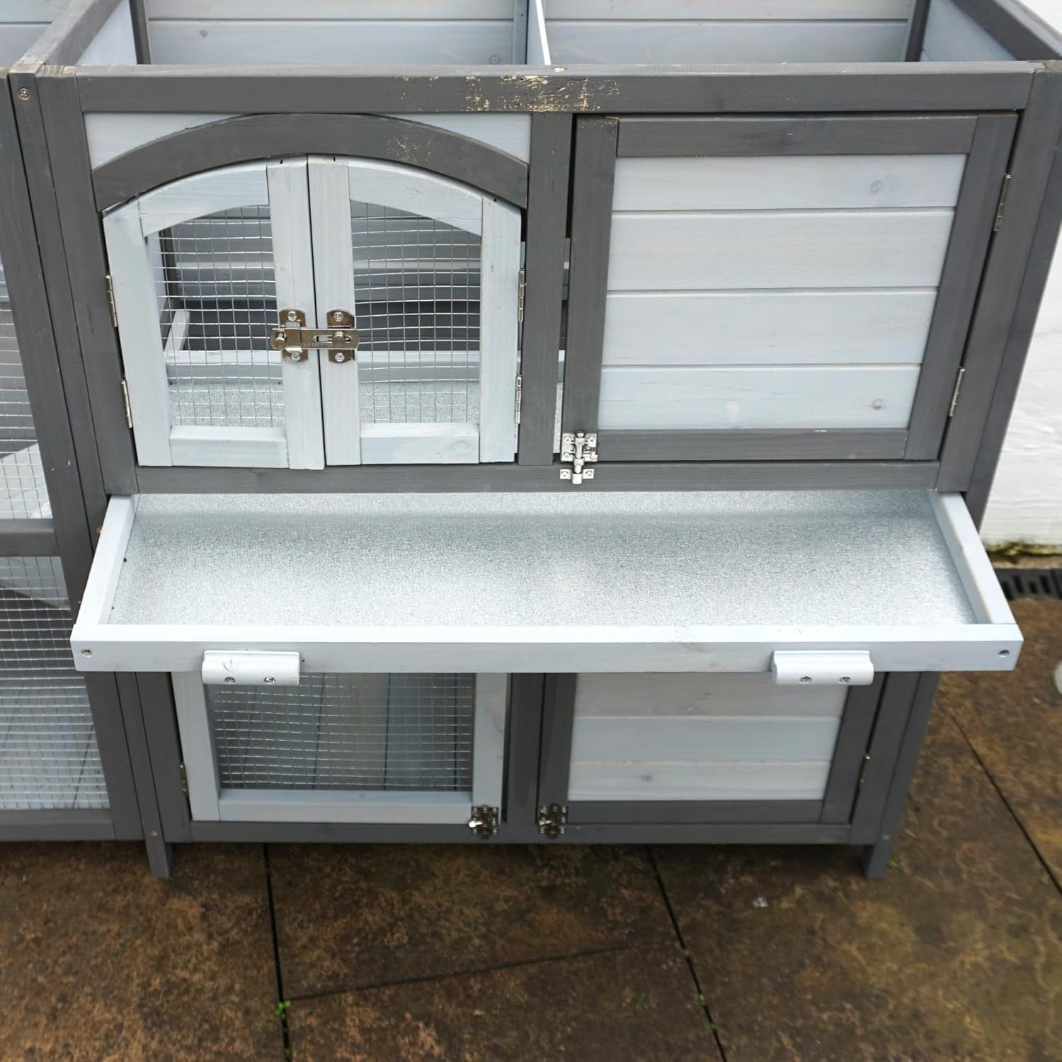 Large Outdoor Rabbit Hutch Play Pen Wooden Double Level Easy Clean Cage