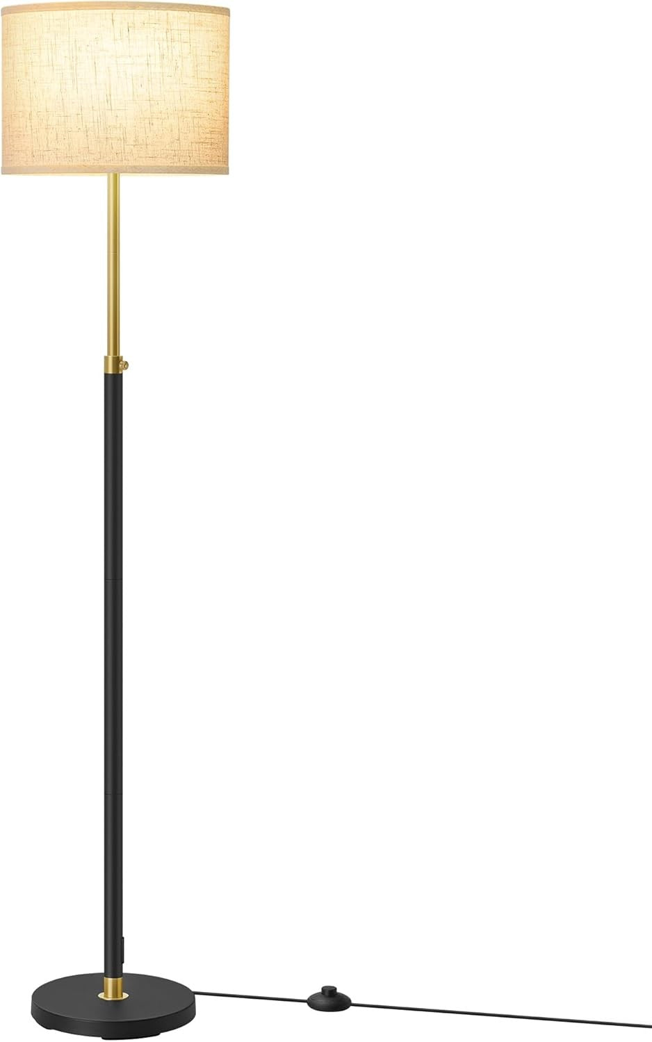 Adjustable Floor Lamp Black Gold Fabric Shade Modern Standing Light 170cm