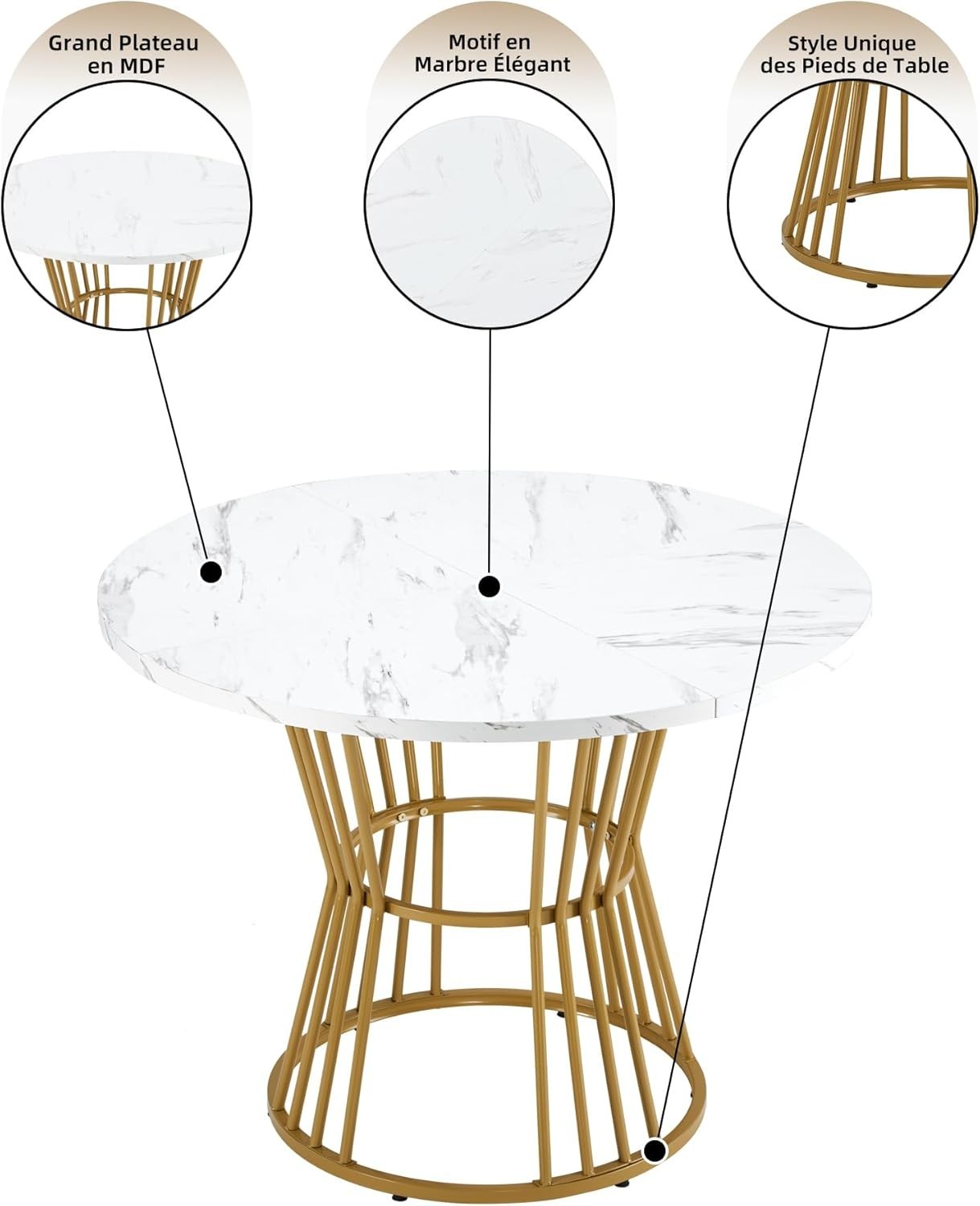 100cm Round Marble Dining Table Gold Legs Modern Kitchen Restaurant